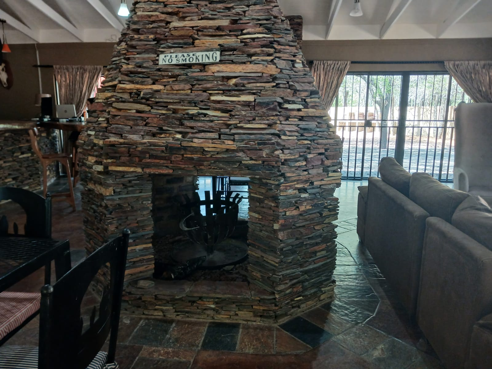 Stone fireplace lounge